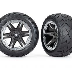 Traxxas Rear 2.8" Anaconda Wheels, Assembled, Black and Chrome: Rustler