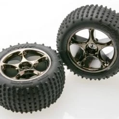 Traxxas Bandit Rear Alias Tires Mounted on Tracer Black Chrome Wheels