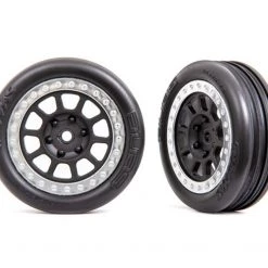 Traxxas Alias Front Assembled Ribbed 2.2" Tires - Graphite Gray, Satin Chrome Beadlock