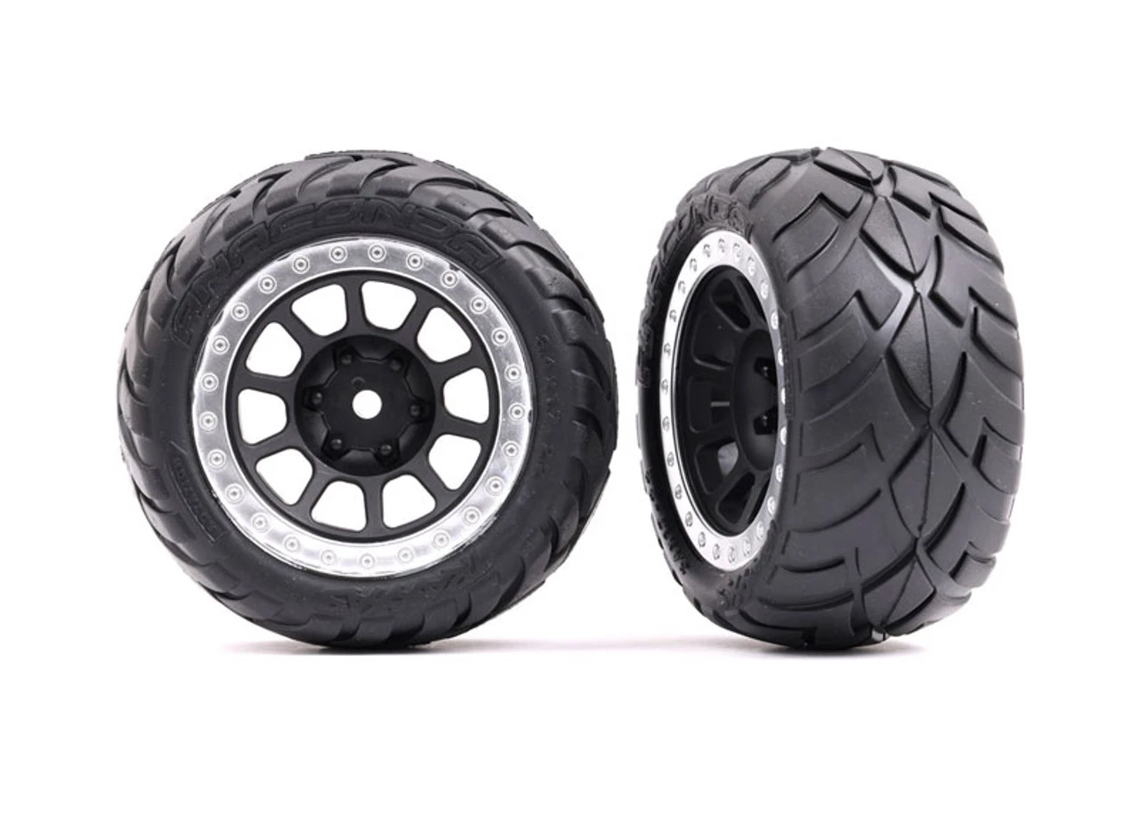 TRA2478G__61026.1656450337.jpg Traxxas Anaconda Rear Assembled 2.2' Tires with Foam Inserts - Graphite Gray, Satin Chrome Beadlock -Rcsuper outlet shop TRA2478G 61026.1656450337