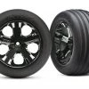 Traxxas Rustler Ribbed Front Tires & 2.8" Black Chrome Wheels