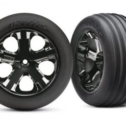 Traxxas Rustler Ribbed Front Tires & 2.8" Black Chrome Wheels