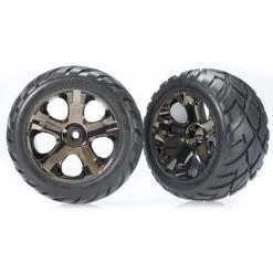 Traxxas Front Black Chrome All-Star Wheels w/Anaconda Tires: Stampede, Rustler