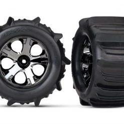 Traxxas 2.8 Paddle Tires on Black Chrome Wheels for Stampede 4x4 Fr/R or 2WD Nitro Rear
