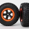 Traxxas Tires & wheels, assembled, glued (SCT black, orange beadlock wheels, dual profile (2.2' outer, 3.0' inner), SCT off-road racing tire, foam inserts) (2) (4WD f/r, 2WD rear) (TSM rated) -Rcsuper outlet shop TRA5863 2 67256.1562601350