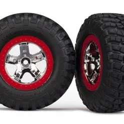 Traxxas Tires & wheels, assembled, glued (SCT chrome, red beadlock style wheels, BFGoodrichÃ‚Â® Mud-Terrain T/A KM2 tires, foam inserts) (2)(4WD front/rear, 2WD rear only)