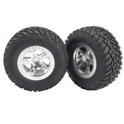 Traxxas Front Tires & Satin Chrome Wheels (2) Slash