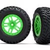 Traxxas SCT Tires on Split-Spoke Green Wheels for Slash 4WD F/R & 2WD Rear