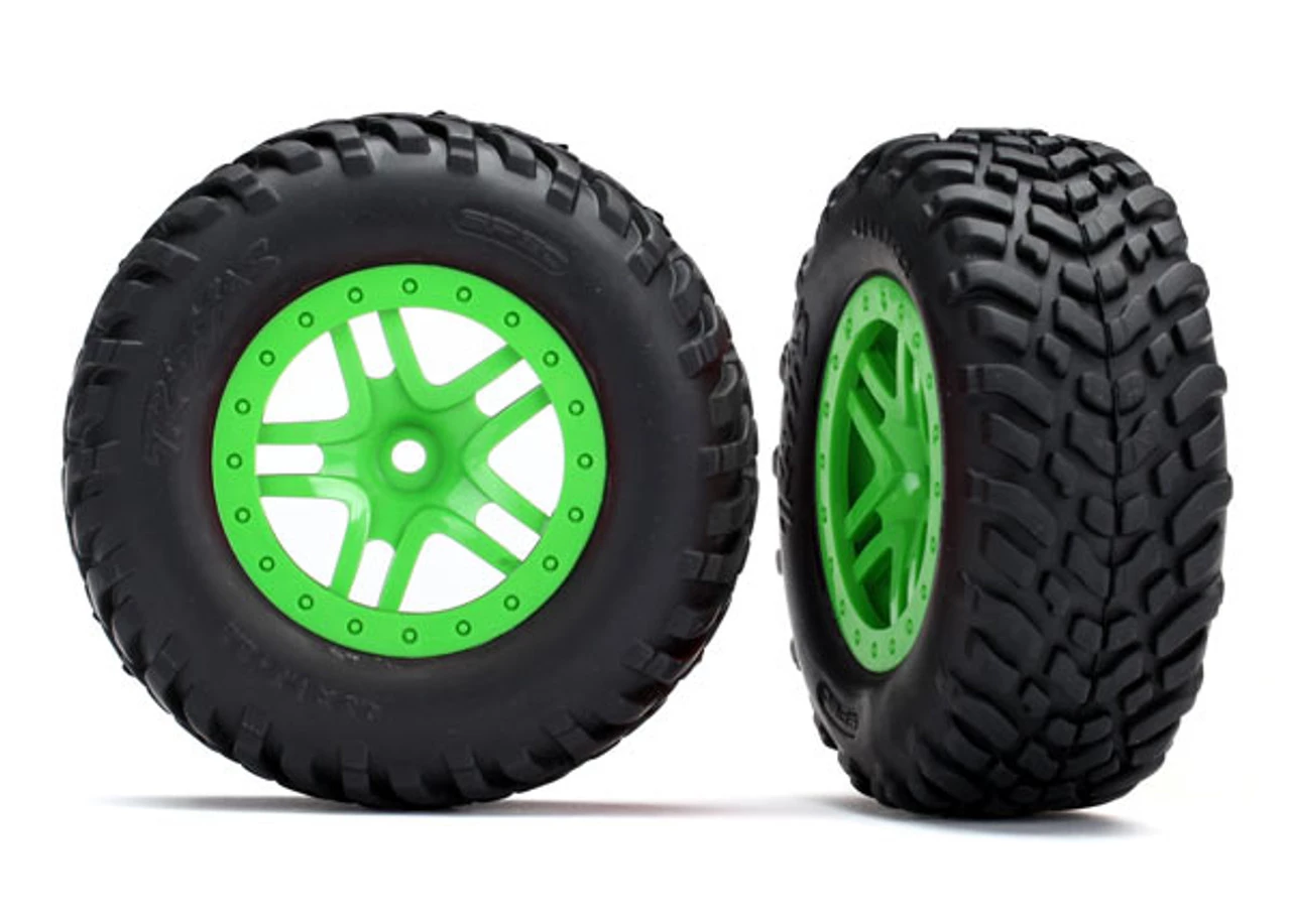 TRA5892G__64632.1572656021.jpg Traxxas SCT Tires on Split-Spoke Green Wheels for Slash 4WD F/R & 2WD Rear -Rcsuper outlet shop TRA5892G 64632.1572656021