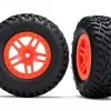 Traxxas SCT Tires on Split-Spoke Orange Wheels for Slash 4WD F/R & 2WD Rear