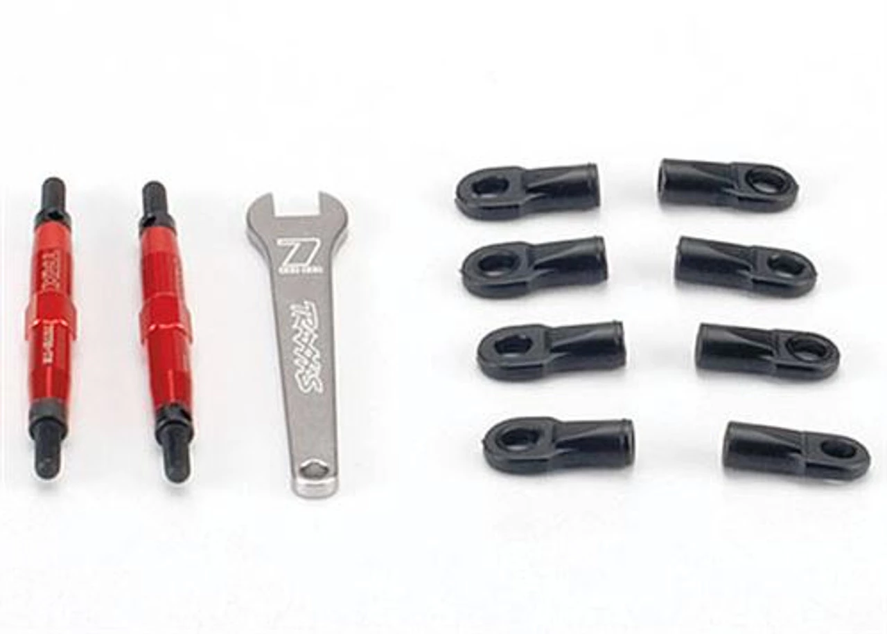 TRA5938R-2__28623.1562762106.jpg Traxxas Toe links, Slayer (Tubes 7075-T6 aluminum, red) (74mm, fits front or rear) (2)/ rod ends, rear (4)/ rod ends, front (4)/ wrench (1) -Rcsuper outlet shop TRA5938R 2 28623.1562762106