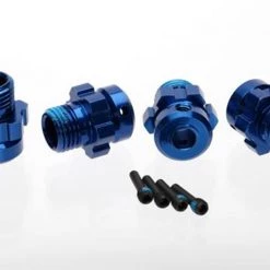 Traxxas Wheel hub, splined, 17mm, 6061-T6 aluminum (blue-anodized) (4)/ screw pin, 4x13mm (with threadlock) (4) (for 6mm axles)