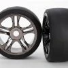 Traxxas Tires & wheels, assembled, glued (split-spoke, black chrome wheels, slick tires (S1 compound), foam inserts) (rear) (2)