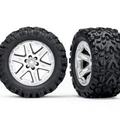 Traxxas Rustler 4x4 Talon Extreme Tires on Satin Chrome Wheels (4x4 F/R, 2WD Fr)