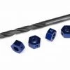 Traxxas Wheel adaptors, 12mm hex, 6061-T6 aluminum (blue-anodized) (4)/ screw pins (4)/ drill bit, 0.25 inch (for 6mm shafts) (requires #6451 (x2), #6452 (x2), #6439, #6455, #5117 (x3))