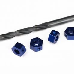 Traxxas Wheel adaptors, 12mm hex, 6061-T6 aluminum (blue-anodized) (4)/ screw pins (4)/ drill bit, 0.25 inch (for 6mm shafts) (requires #6451 (x2), #6452 (x2), #6439, #6455, #5117 (x3))
