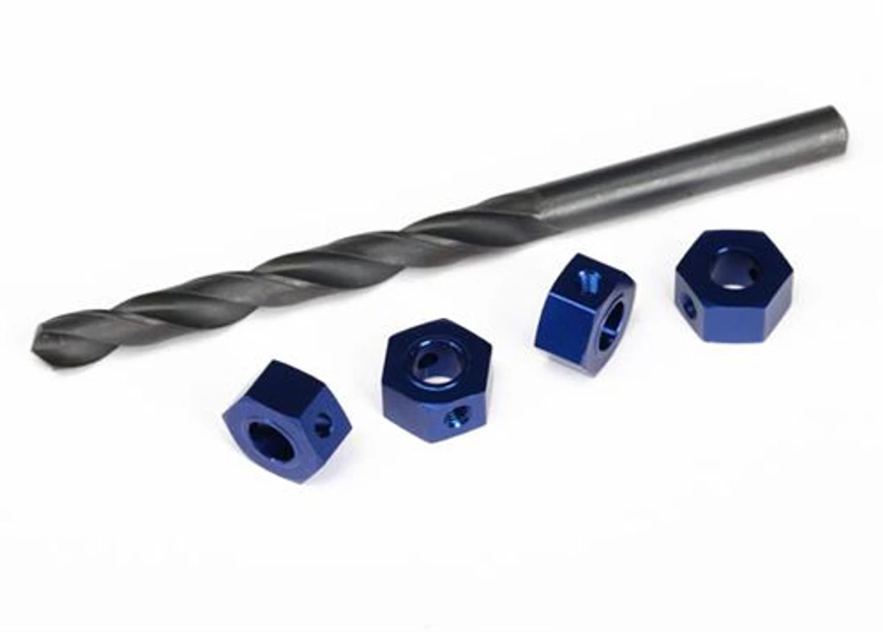 TRA6869-2__69027.1562601584.jpg Traxxas Wheel adaptors, 12mm hex, 6061-T6 aluminum (blue-anodized) (4)/ screw pins (4)/ drill bit, 0.25 inch (for 6mm shafts) (requires #6451 (x2), #6452 (x2), #6439, #6455, #5117 (x3)) -Rcsuper outlet shop TRA6869 2 69027.1562601584