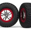 Traxxas BFGoodrich Mud-Terrain Tires on SCT Split Spoke Chrome Red Beadlock Wheels for 4WD F/R, 2WD Rear
