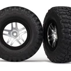 Traxxas BFGoodrich S1 Ultra-Soft Tires on SCT Split Spoke Satin Chrome Black Beadlock Wheels for 4WD F/R, 2WD Rear