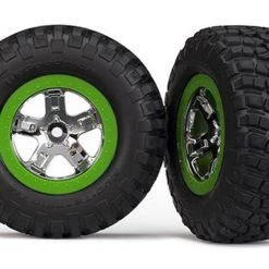 Traxxas BFGoodrich Mud-Terrain Tires on SCT Chrome Green Beadlock Wheels for 4WD F/R, 2WD Rear