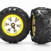 Traxxas Tires and wheels, assembled, glued (Geode chrome, yellow beadlock style wheels, Canyon AT tires, foam inserts)(1 left, 1 right)
