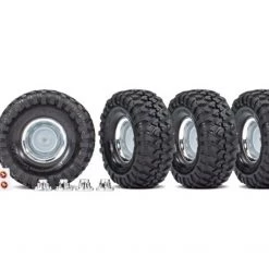 Traxxas TRX-4 Canyon Trail Tires on 1.9" Chrome Wheels w/Center Caps FULL SET OF 4 (requires #8255A extended stub axle)