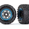 Traxxas Maxx MT Tires on Black Wheels with Blue Beadlock Look & 17mm Splined Hex (2)