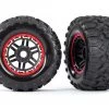 Traxxas Maxx MT Tires on Black Wheels with Red Beadlock Look & 17mm Splined Hex (2)