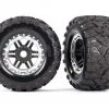 Traxxas Maxx MT Tires on Black Wheels with Satin Chrome Beadlock Look & 17mm Splined Hex (2)
