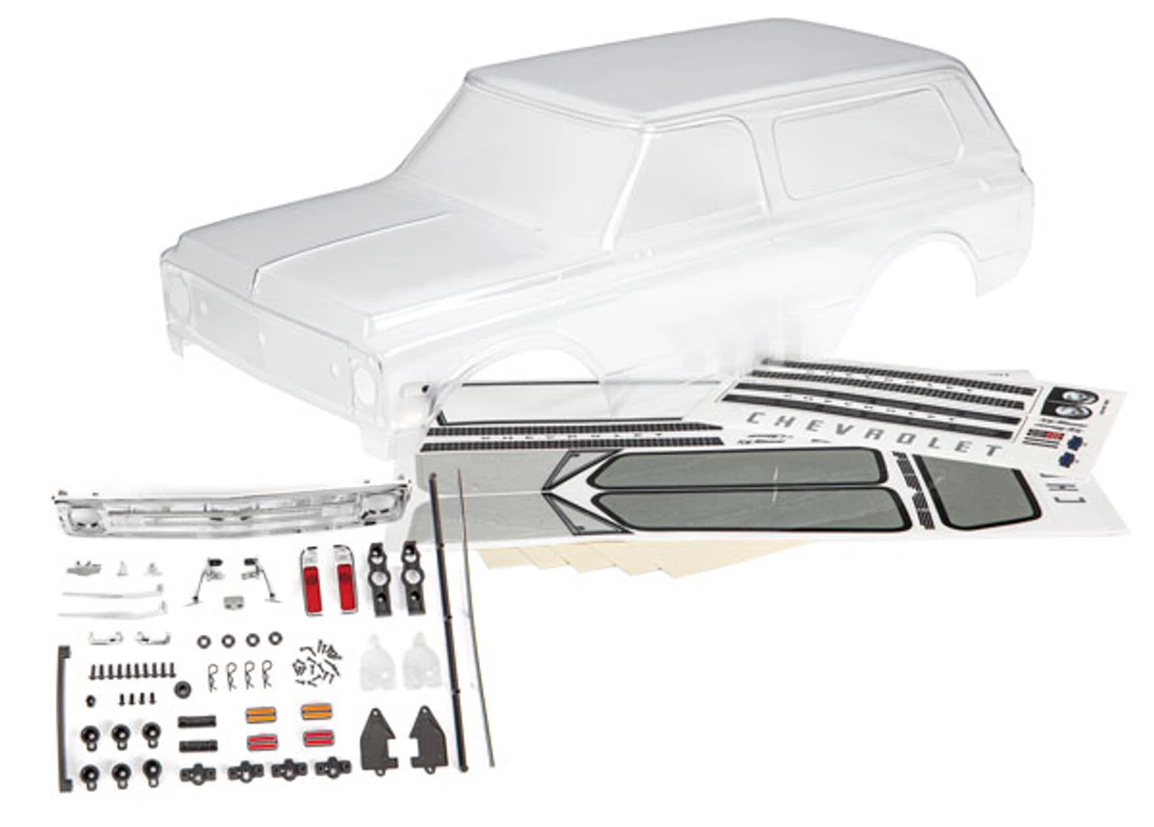 TRA9112__01870.1650571550.jpg Traxxas TRX-4 Chevrolet Blazer (1969-1970) Clear Body with Grille, Side Mirrors, Door Handles, Windshield Wipers, Decals, Window Masks -Rcsuper outlet shop TRA9112 01870.1650571550