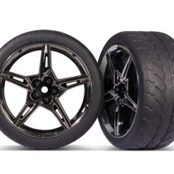 Traxxas Extra Wide Rear 2.1' Response Tires on Split-Spoke Black Chrome Wheels: Chevrolet Stingray
